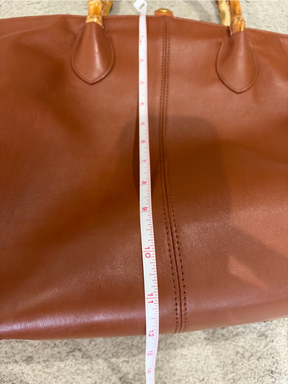 J. McLaughlin Buttery Leather Bamboo-Handle Tote Bag in Warm Brown, Large Tote - Picture 7 of 9